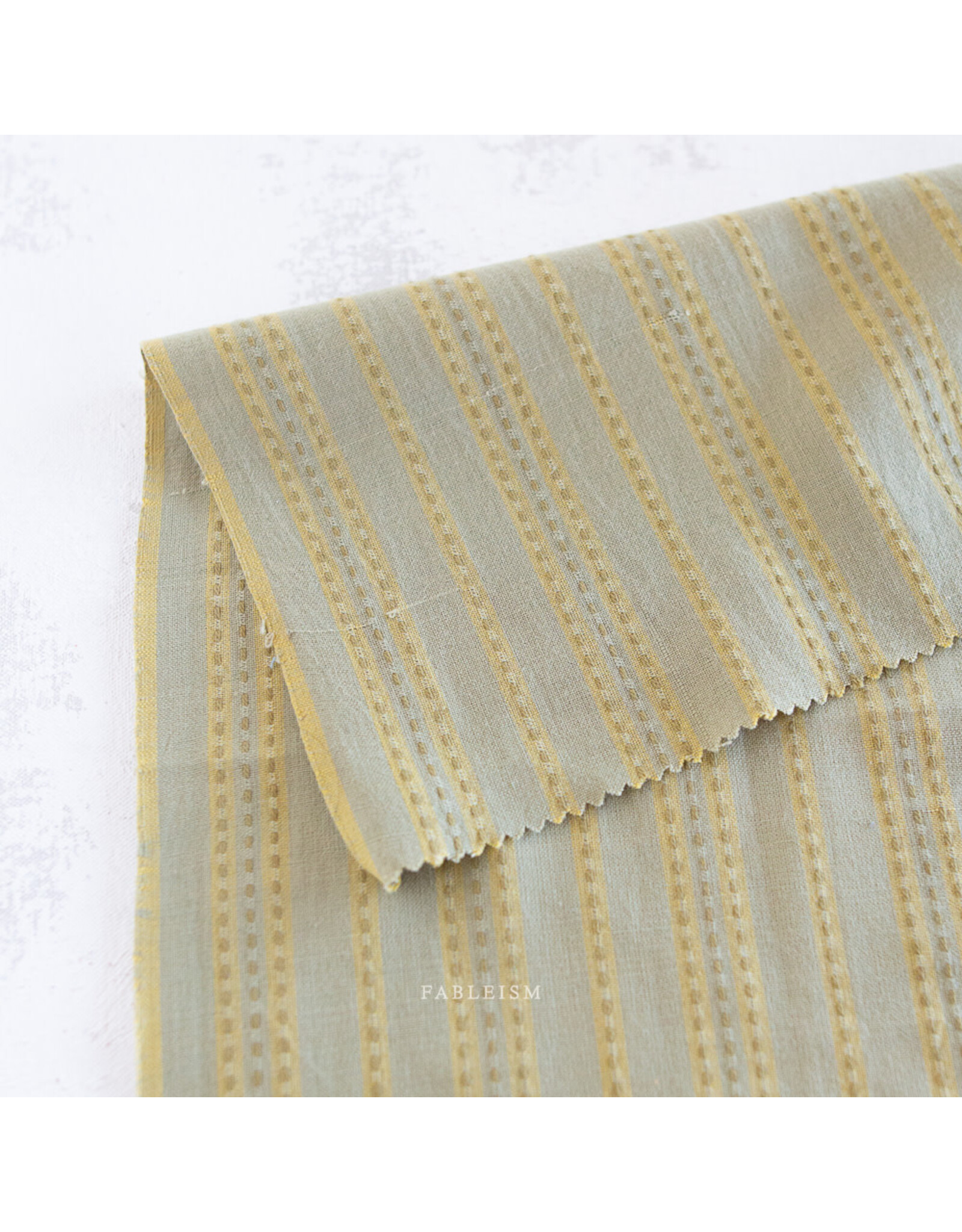 Fableism Lucky Loom Wovens, Stitch Stripe in Sage, Fabric Half-Yards