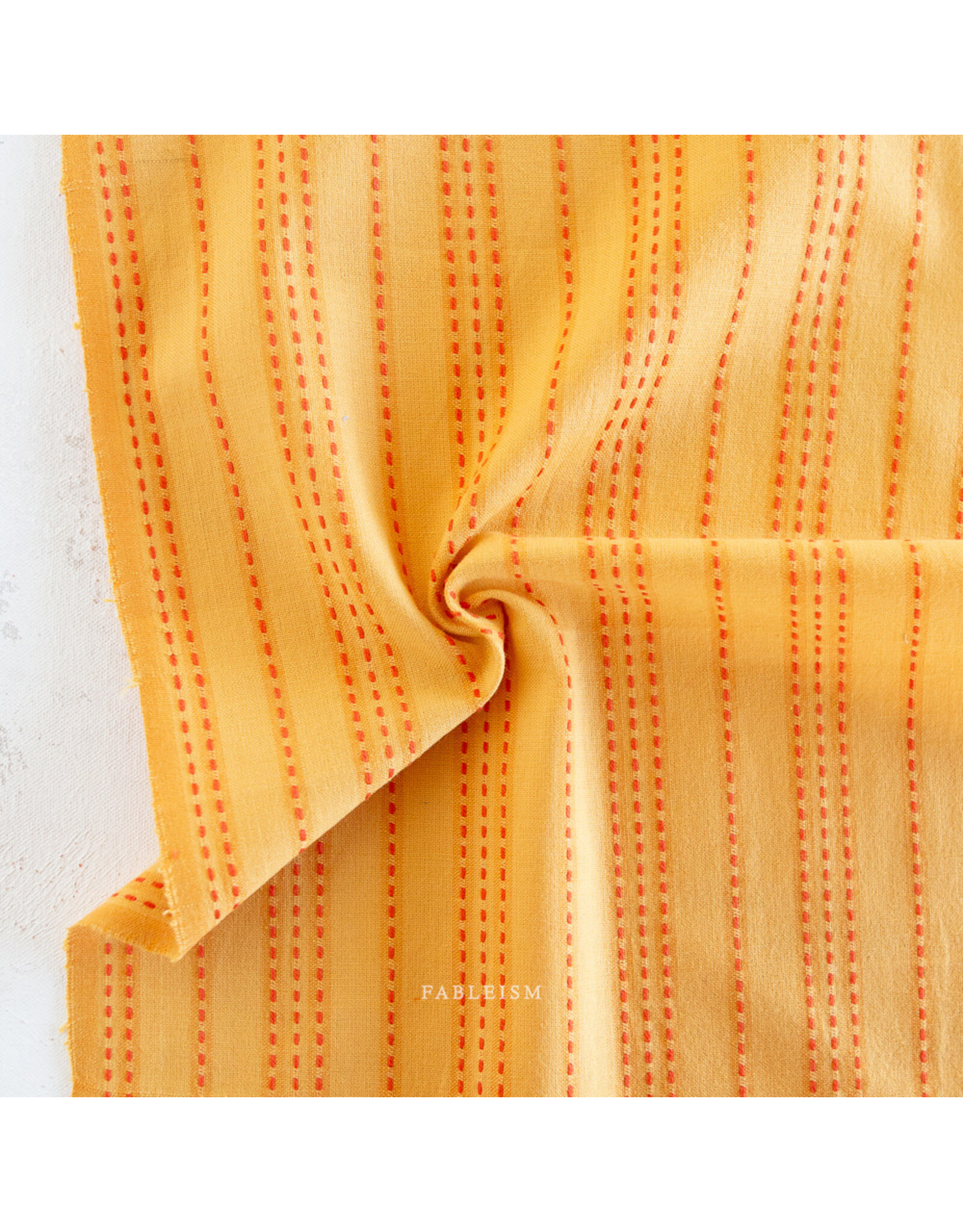 Fableism Lucky Loom Wovens, Stitch Stripe in Tumeric, Fabric Half-Yards