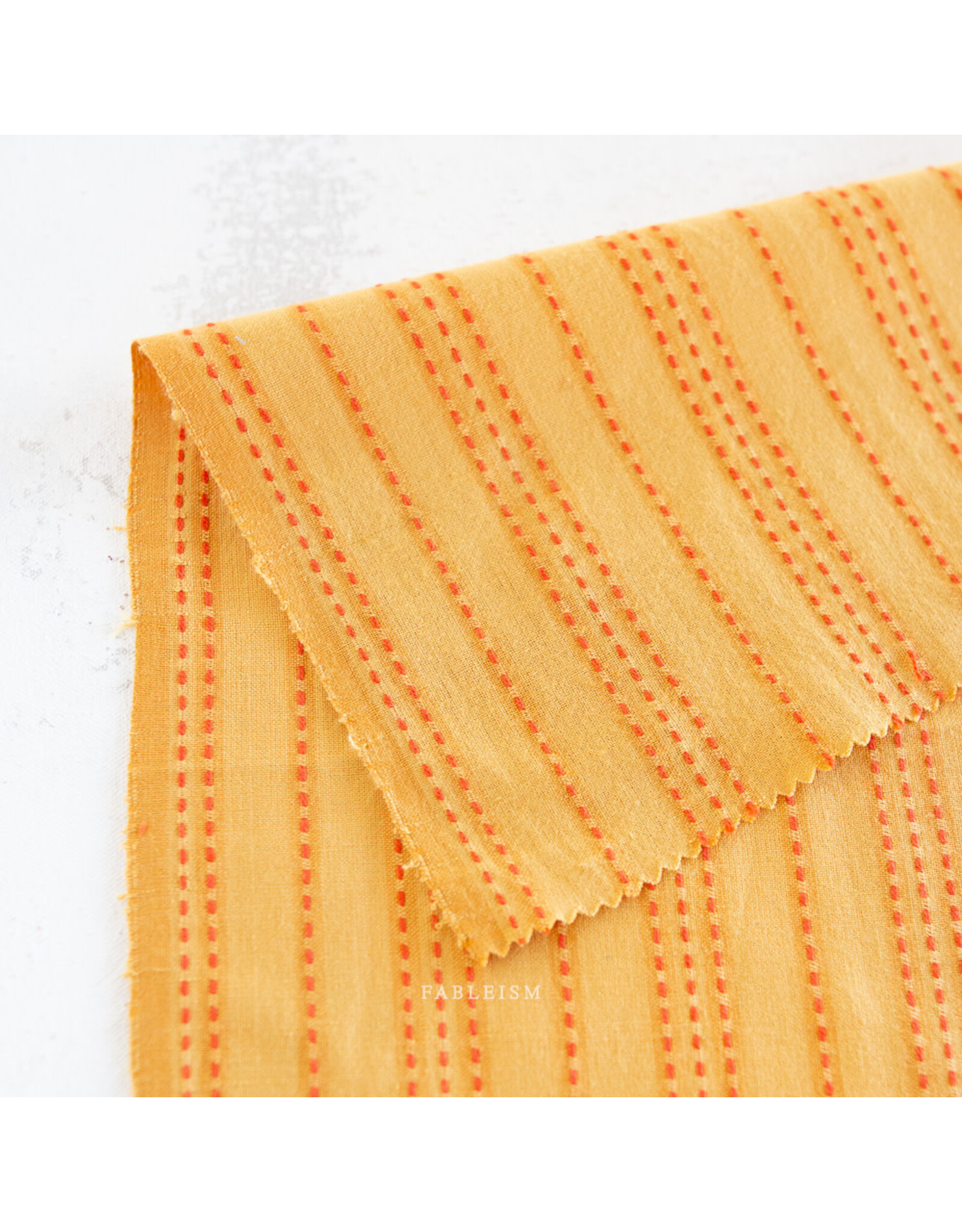 Fableism Lucky Loom Wovens, Stitch Stripe in Tumeric, Fabric Half-Yards