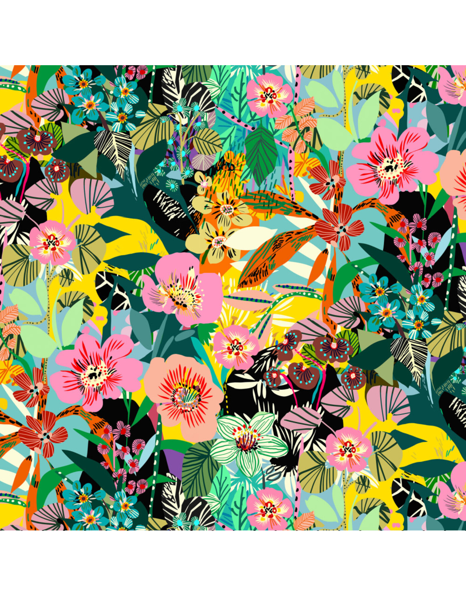 Free Spirit Vibrant Botanica, Flower Garden in Jungle, Fabric Half-Yards