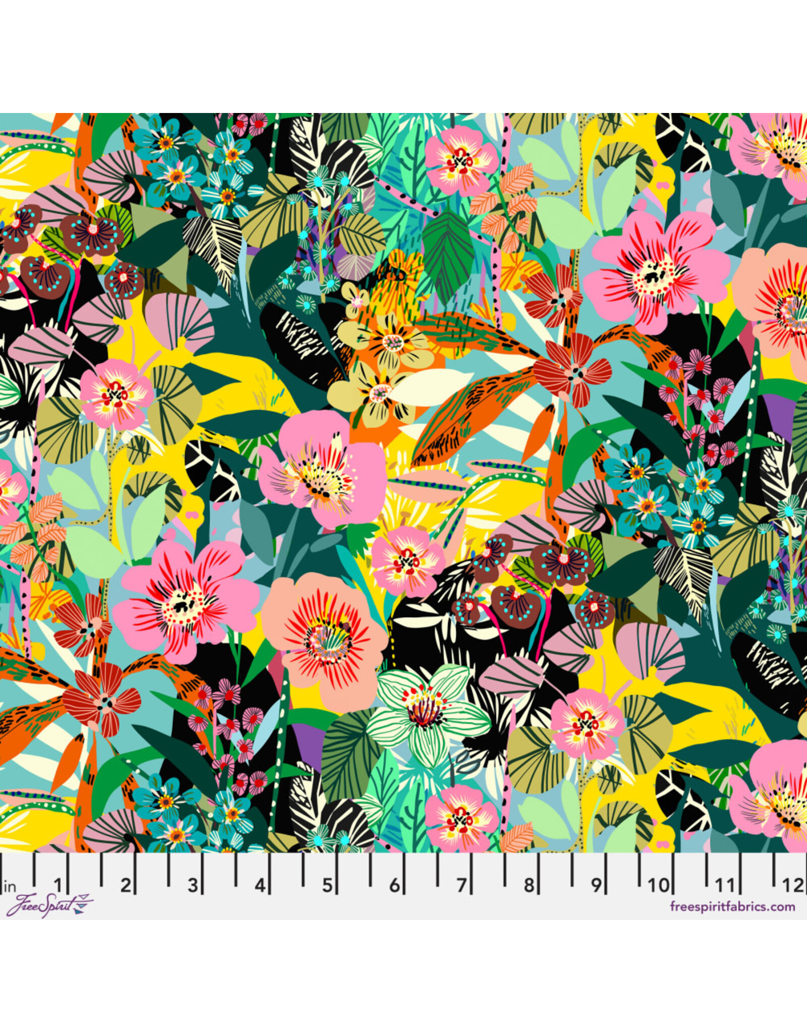 Free Spirit Vibrant Botanica, Flower Garden in Jungle, Fabric Half-Yards