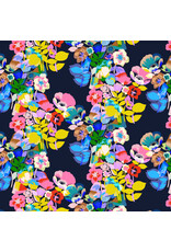 Free Spirit Vibrant Botanica, Plumeria in Night, Fabric Half-Yards