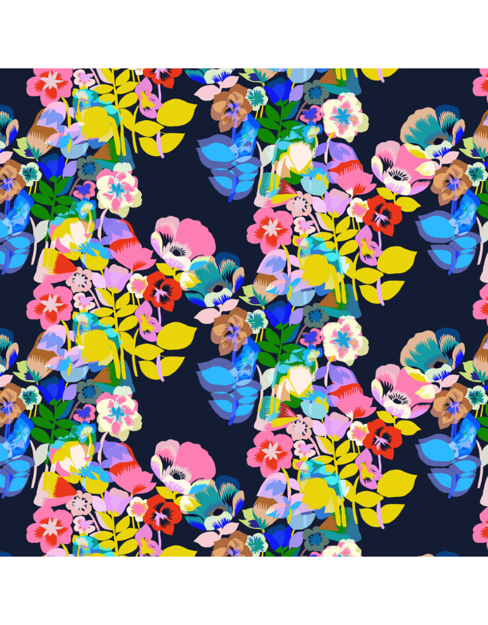 Free Spirit Vibrant Botanica, Plumeria in Night, Fabric Half-Yards
