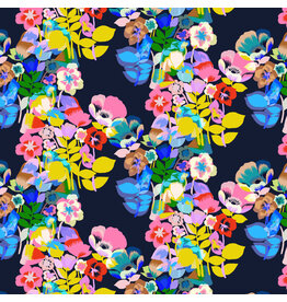 Free Spirit Vibrant Botanica, Plumeria in Night, Fabric Half-Yards