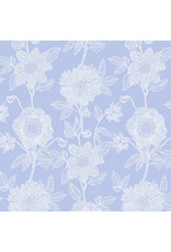 Anna Maria Silhouette, Stitched Dahlia in Cornflower, Linen/Cotton Blend Fabric Half-Yards