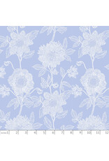 Anna Maria Silhouette, Stitched Dahlia in Cornflower, Linen/Cotton Blend Fabric Half-Yards