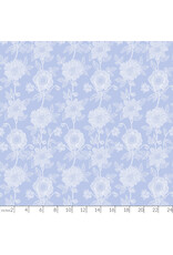 Anna Maria Silhouette, Stitched Dahlia in Cornflower, Linen/Cotton Blend Fabric Half-Yards