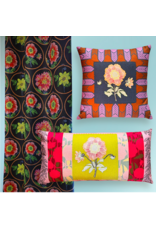 Anna Maria Silhouette, Stitched Dahlia in Cornflower, Linen/Cotton Blend Fabric Half-Yards