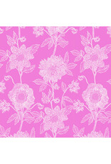 Anna Maria Silhouette, Stitched Dahlia in Fuchsia, Linen/Cotton Blend Fabric Half-Yards