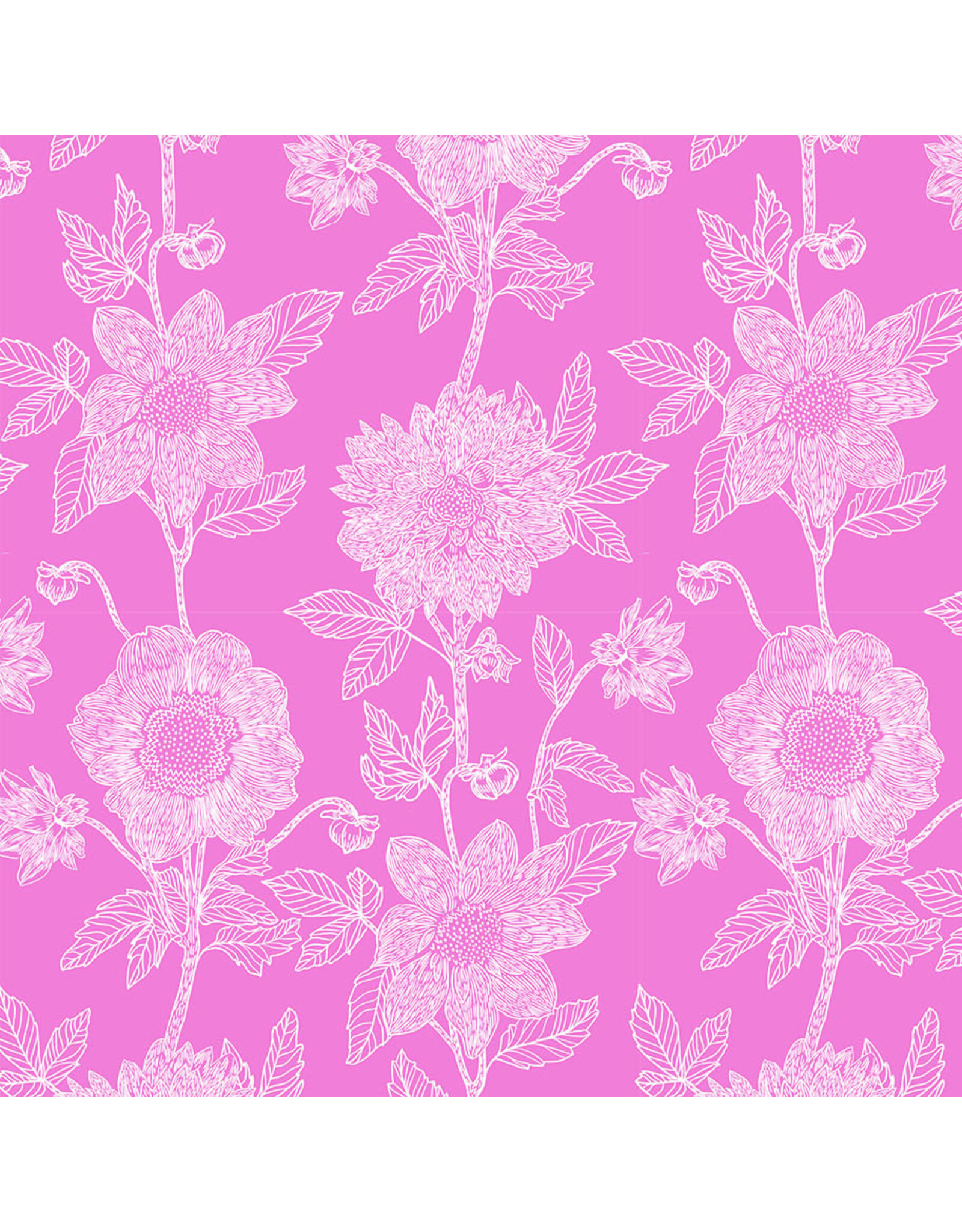 Anna Maria Silhouette, Stitched Dahlia in Fuchsia, Linen/Cotton Blend Fabric Half-Yards