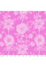 Anna Maria Silhouette, Stitched Dahlia in Fuchsia, Linen/Cotton Blend Fabric Half-Yards