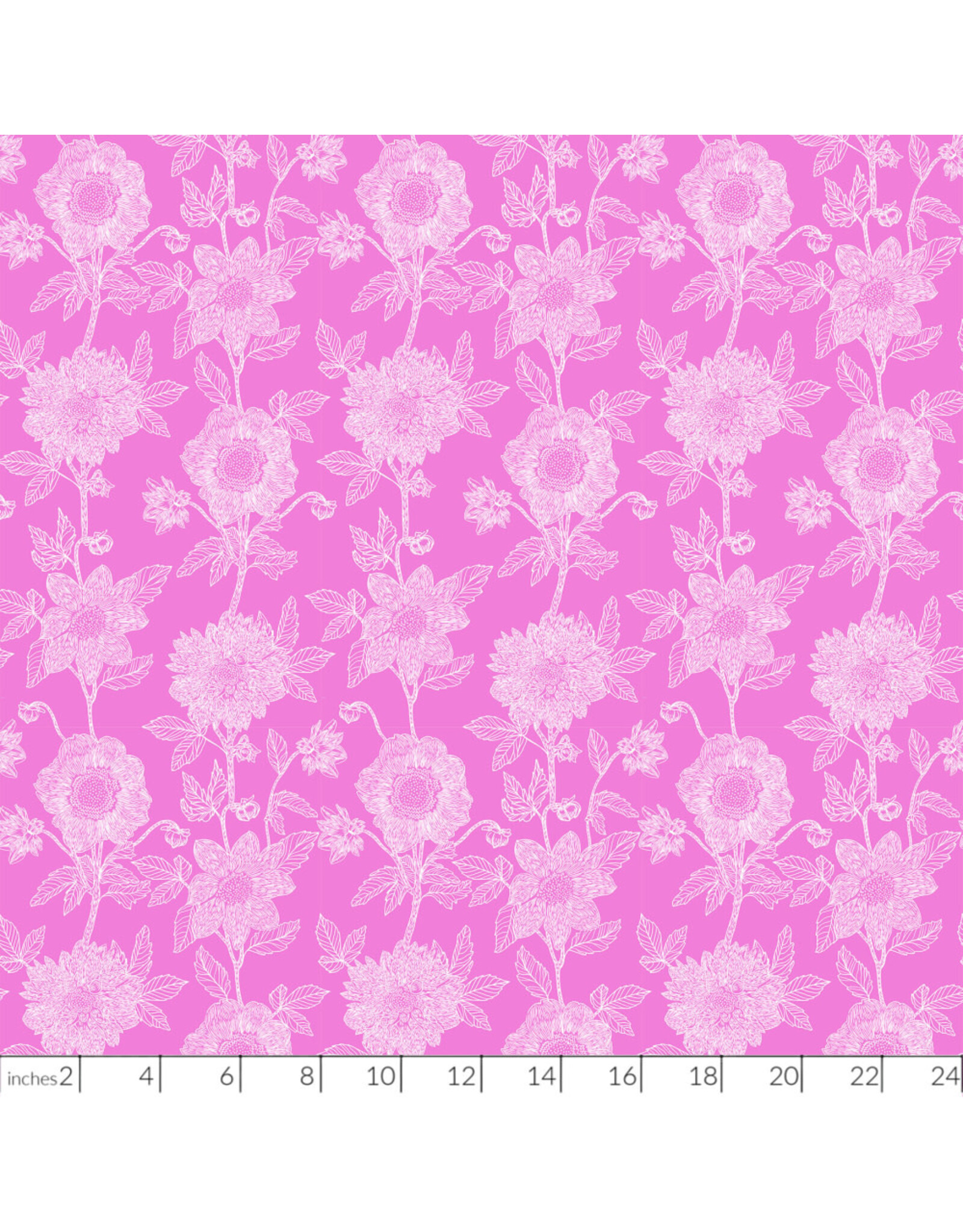 Anna Maria Silhouette, Stitched Dahlia in Fuchsia, Linen/Cotton Blend Fabric Half-Yards