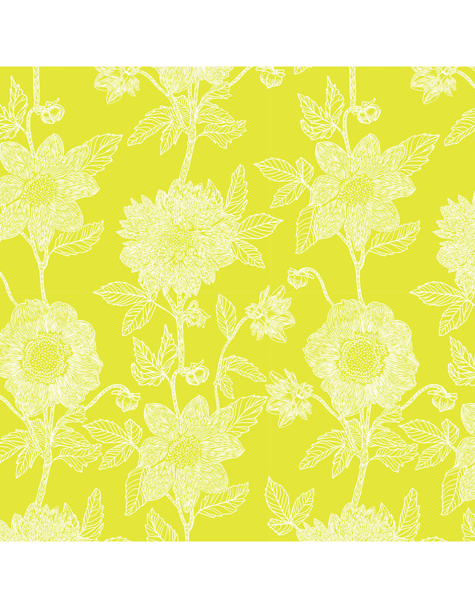 Anna Maria Silhouette, Stitched Dahlia in Sun, Linen/Cotton Blend Fabric Half-Yards