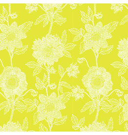 Anna Maria Silhouette, Stitched Dahlia in Sun, Linen/Cotton Blend Fabric Half-Yards
