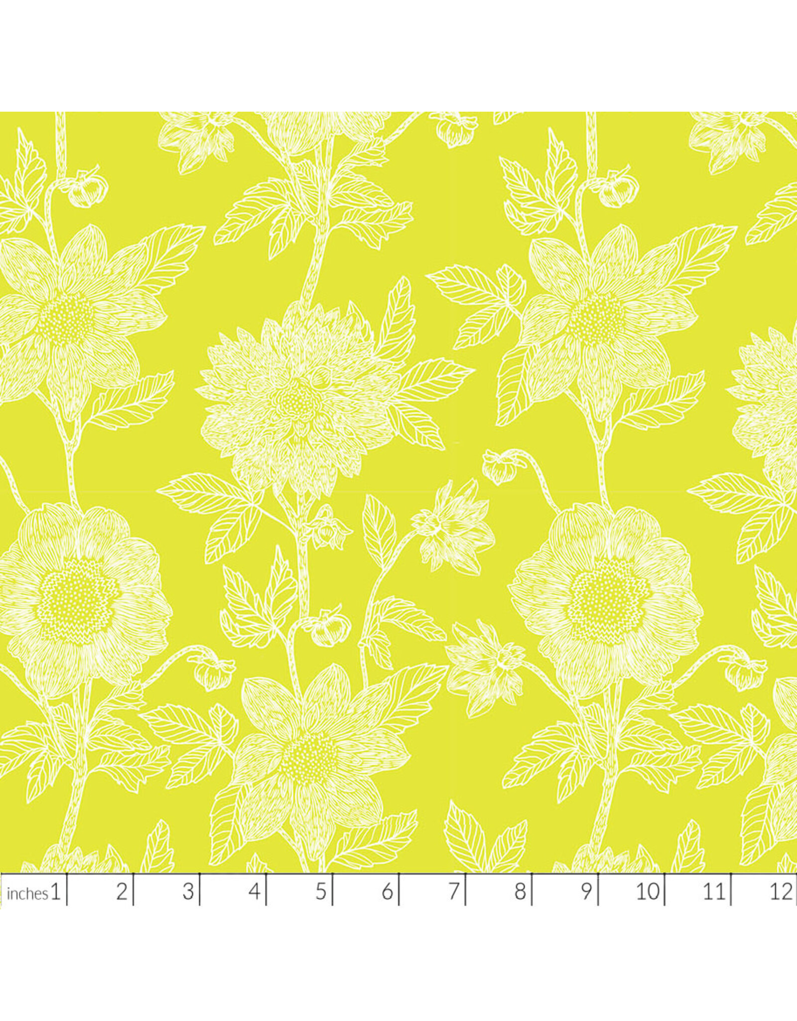 Anna Maria Silhouette, Stitched Dahlia in Sun, Linen/Cotton Blend Fabric Half-Yards