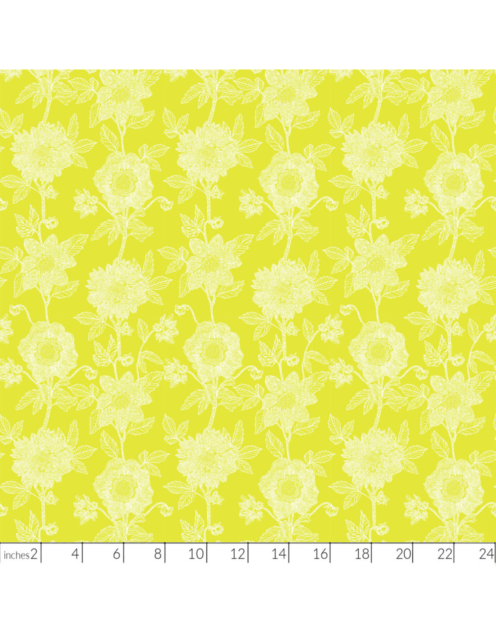 Anna Maria Silhouette, Stitched Dahlia in Sun, Linen/Cotton Blend Fabric Half-Yards