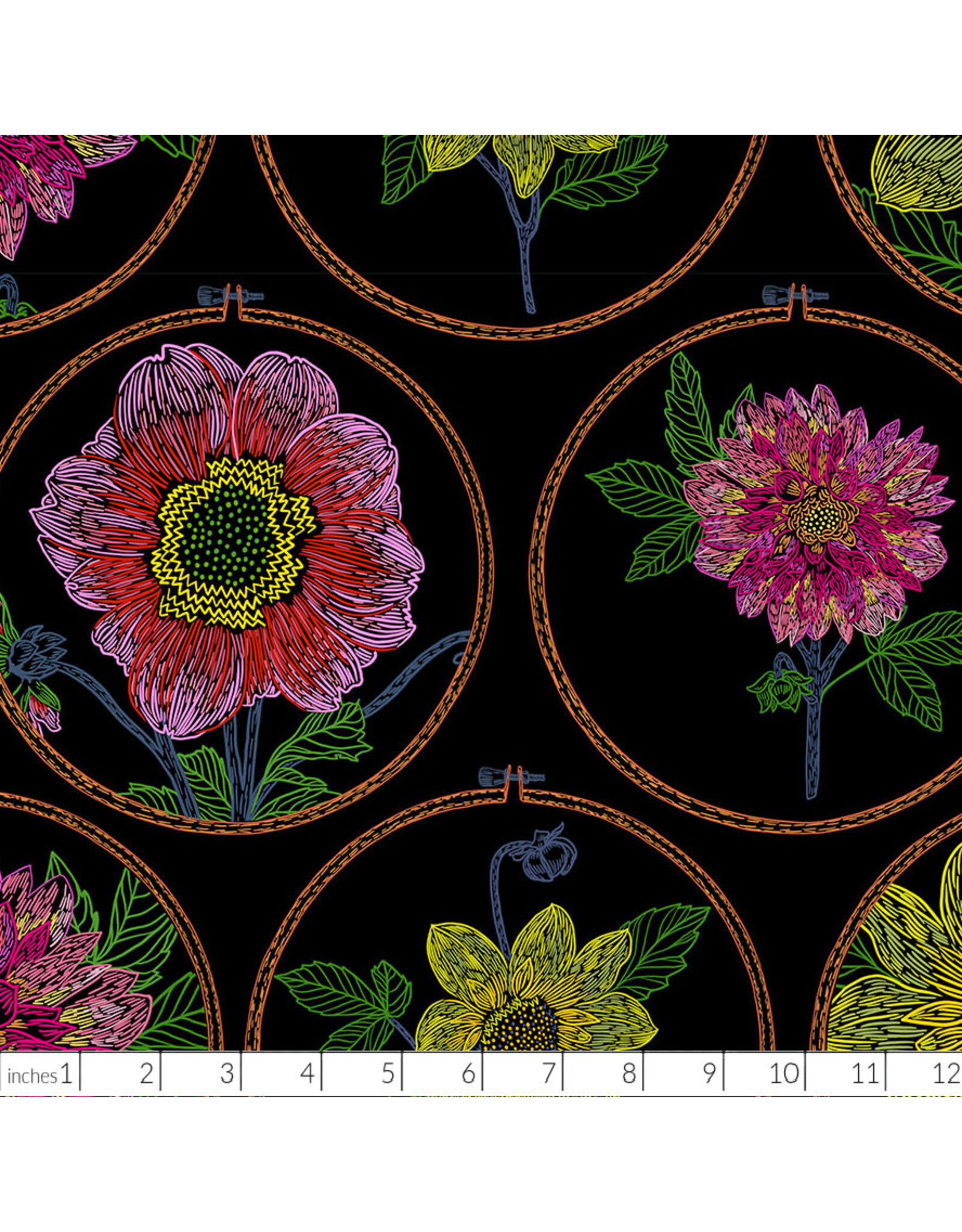 Anna Maria Silhouette, Feeling Hoopful in Black, Linen/Cotton Blend Fabric Half-Yards