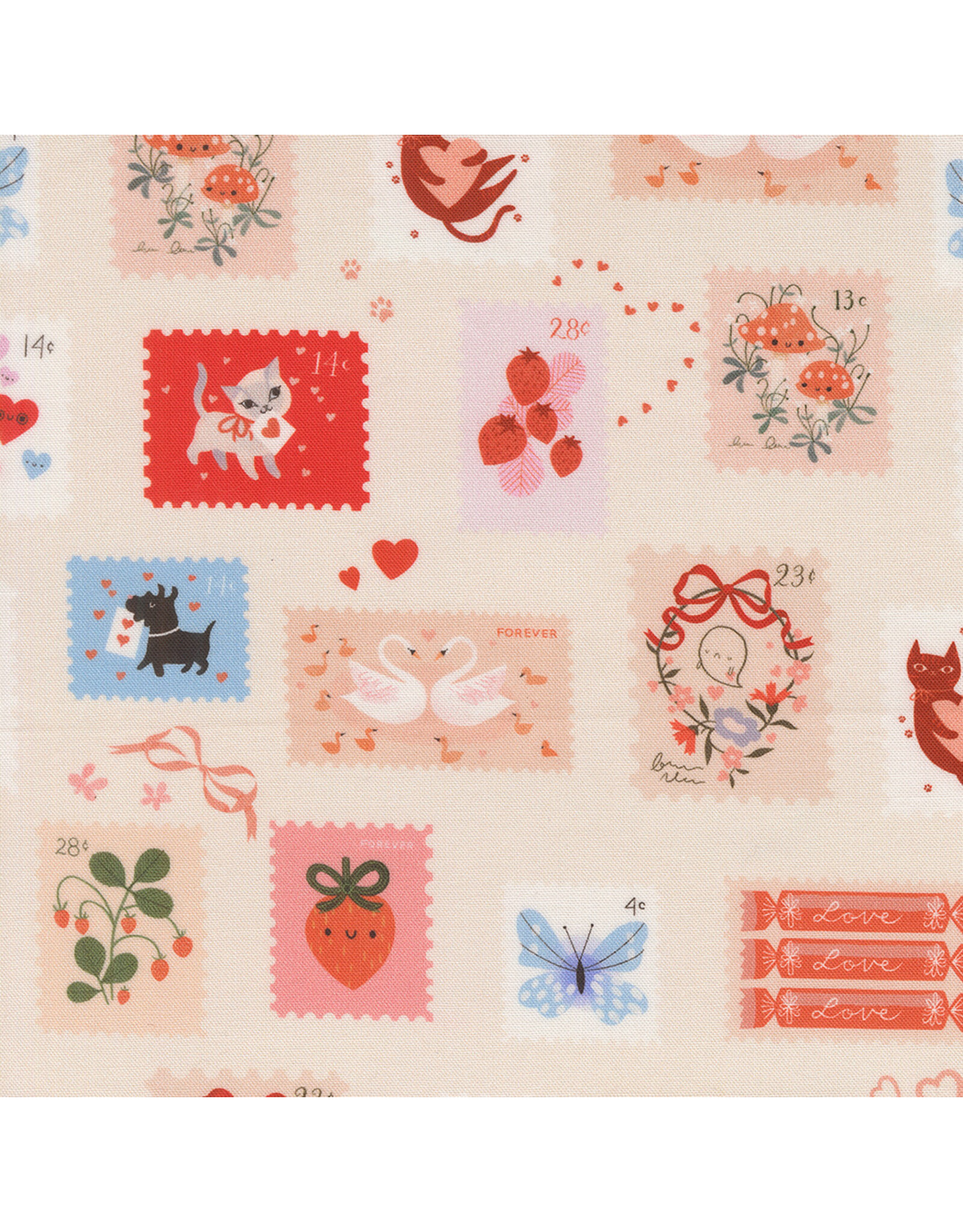 Lizzy House Funny Valentine, Stamps in Champagne,  Fabric Half-Yards