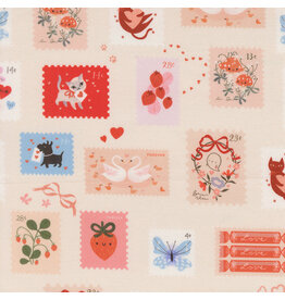 Lizzy House Funny Valentine, Stamps in Champagne,  Fabric Half-Yards