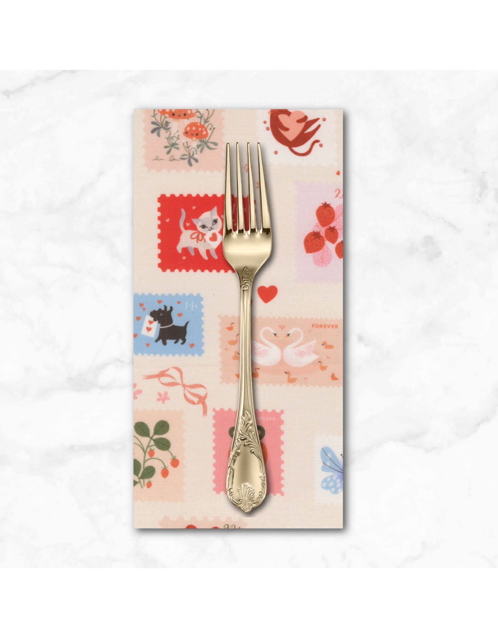 PD's Lizzy House Collection Funny Valentine, Stamps in Champagne, Dinner Napkin