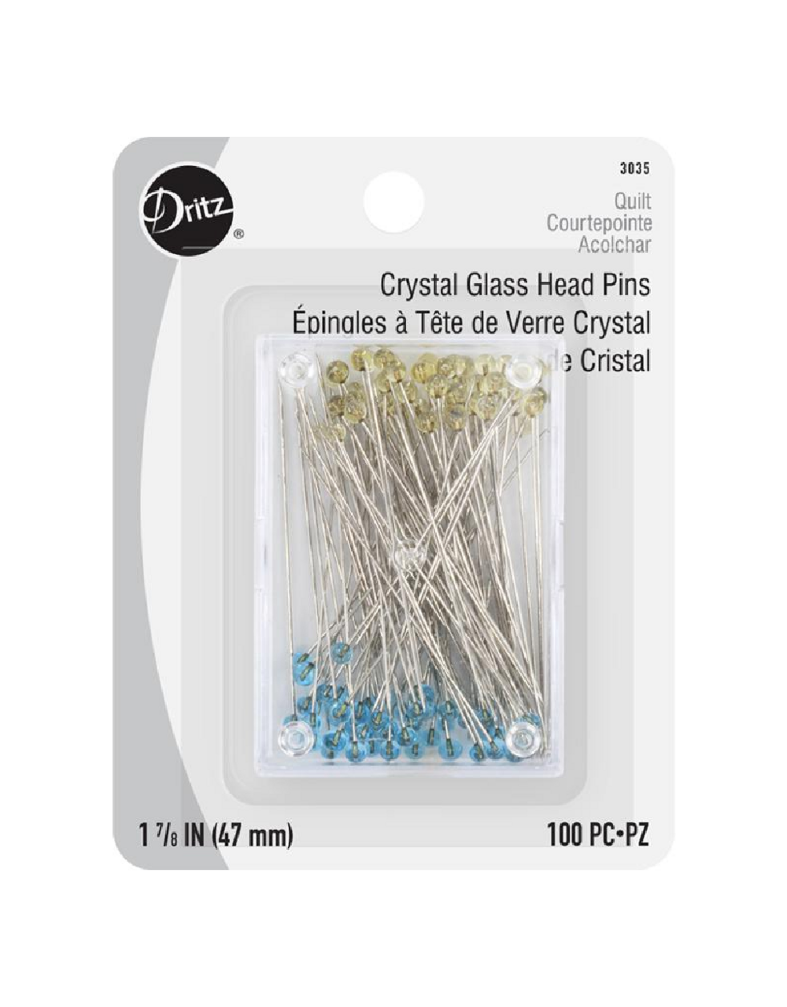 Dritz ON ORDER-Crystal Glass Head Pins, 1-7/8", 100ct.