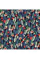 Hokkoh, Japan Cotton Lawn, Abstracts, Gestural Floral in Blue, Fabric Half-Yards