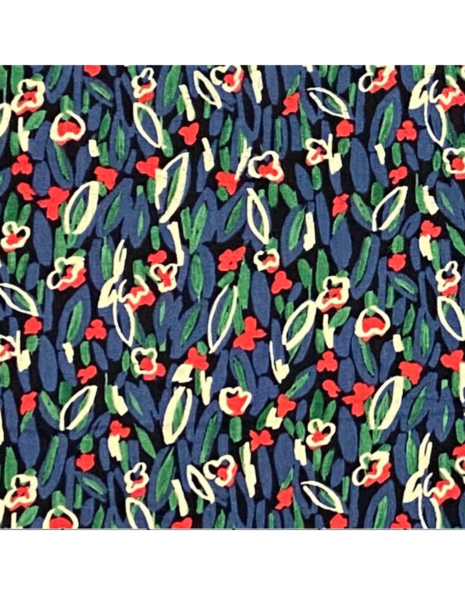 Hokkoh, Japan Cotton Lawn, Abstracts, Gestural Floral in Blue, Fabric Half-Yards