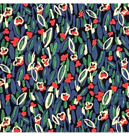 Hokkoh, Japan Cotton Lawn, Abstracts, Gestural Floral in Blue, Fabric Half-Yards