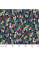 Hokkoh, Japan Cotton Lawn, Abstracts, Gestural Floral in Blue, Fabric Half-Yards