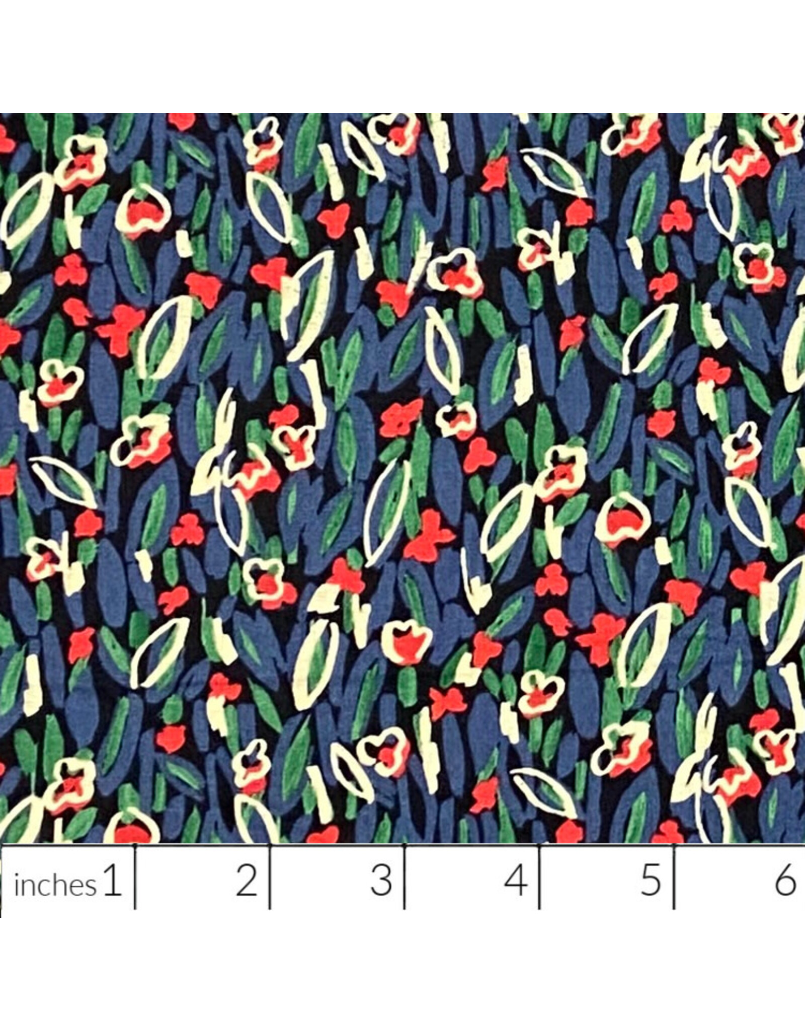 Hokkoh, Japan Cotton Lawn, Abstracts, Gestural Floral in Blue, Fabric Half-Yards
