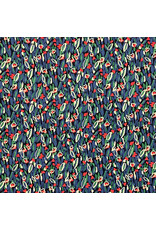 Hokkoh, Japan Cotton Lawn, Abstracts, Gestural Floral in Blue, Fabric Half-Yards