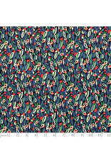 Hokkoh, Japan Cotton Lawn, Abstracts, Gestural Floral in Blue, Fabric Half-Yards