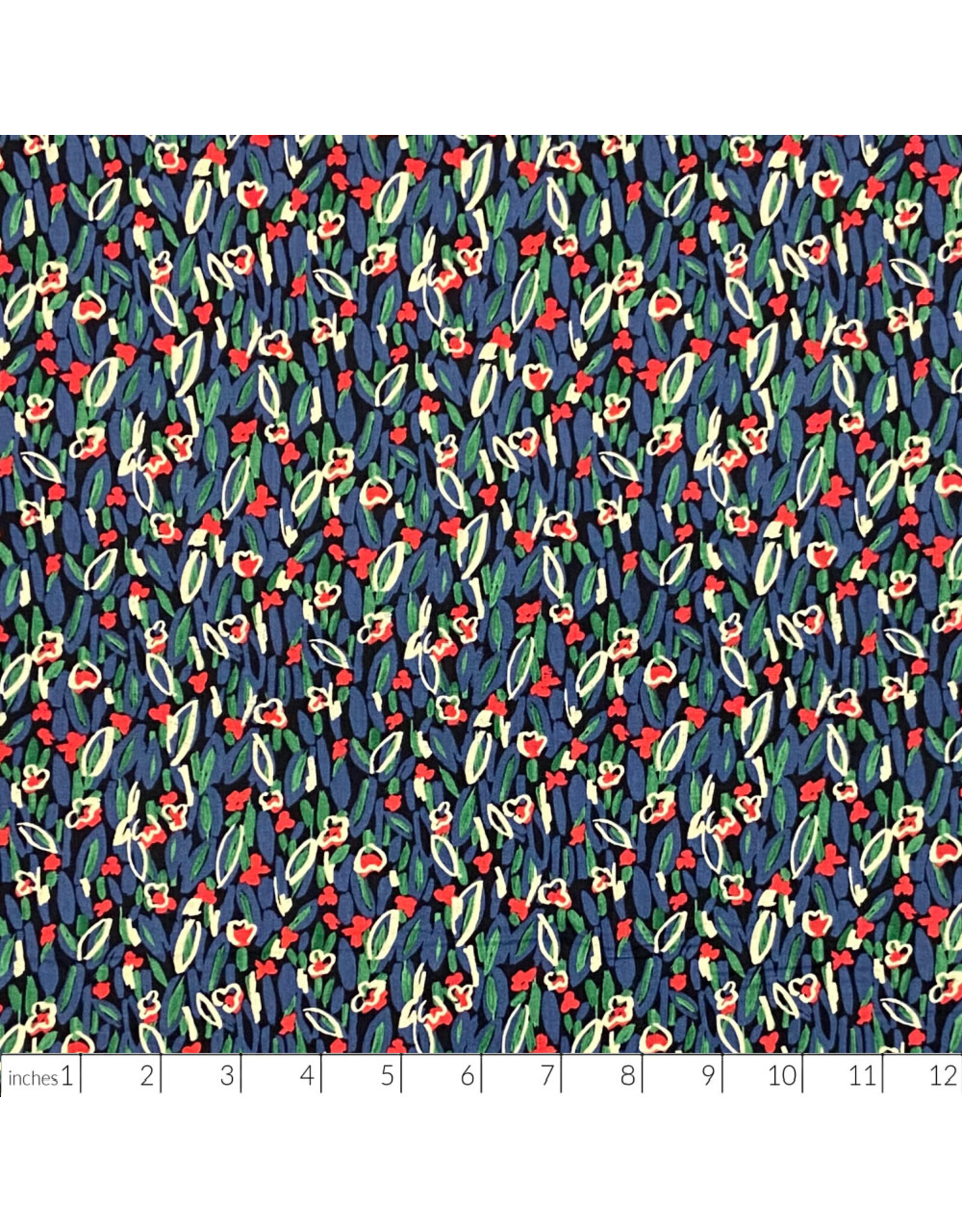 Hokkoh, Japan Cotton Lawn, Abstracts, Gestural Floral in Blue, Fabric Half-Yards