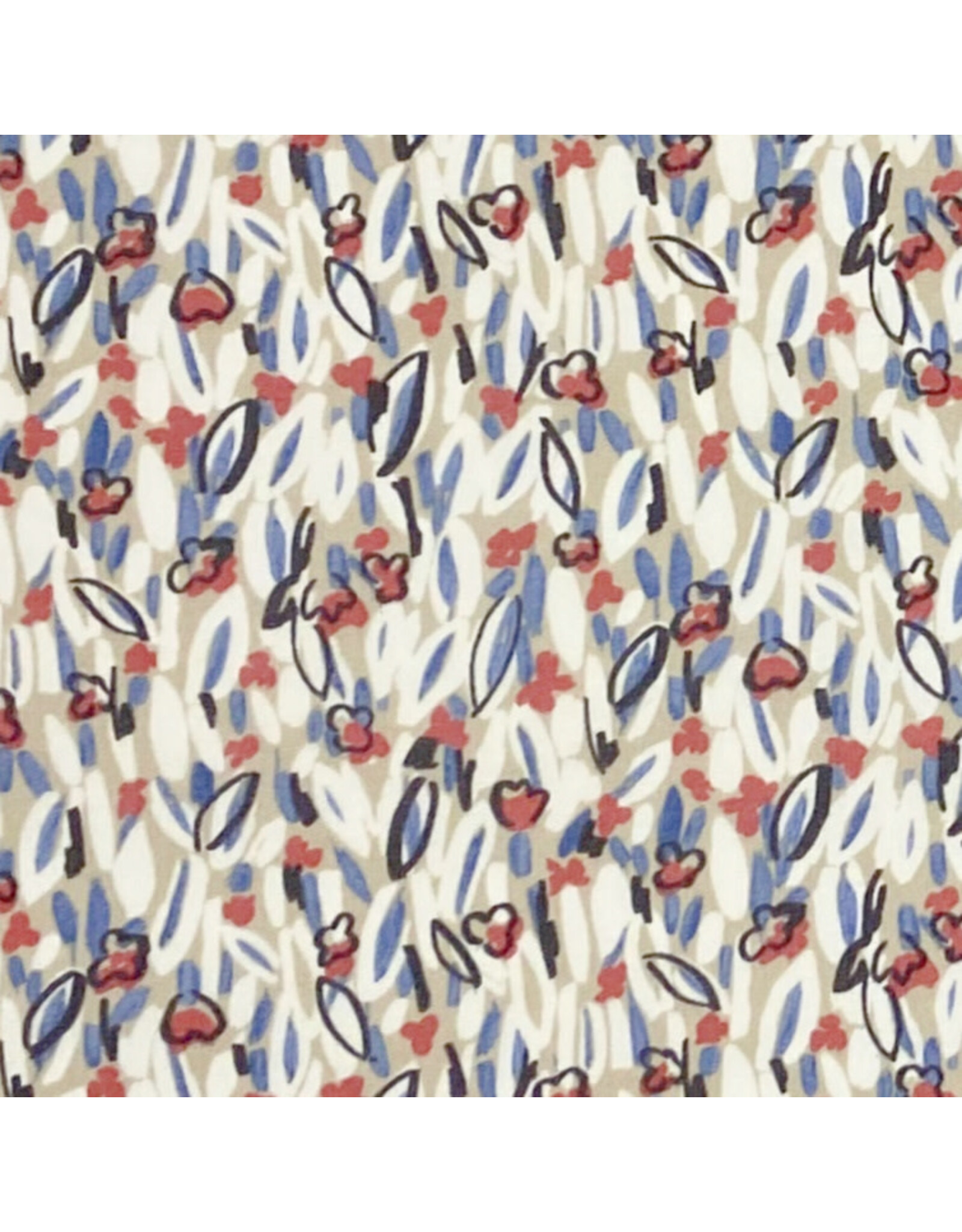 Hokkoh, Japan Cotton Lawn, Abstracts, Gestural Floral in Cream, Fabric Half-Yards