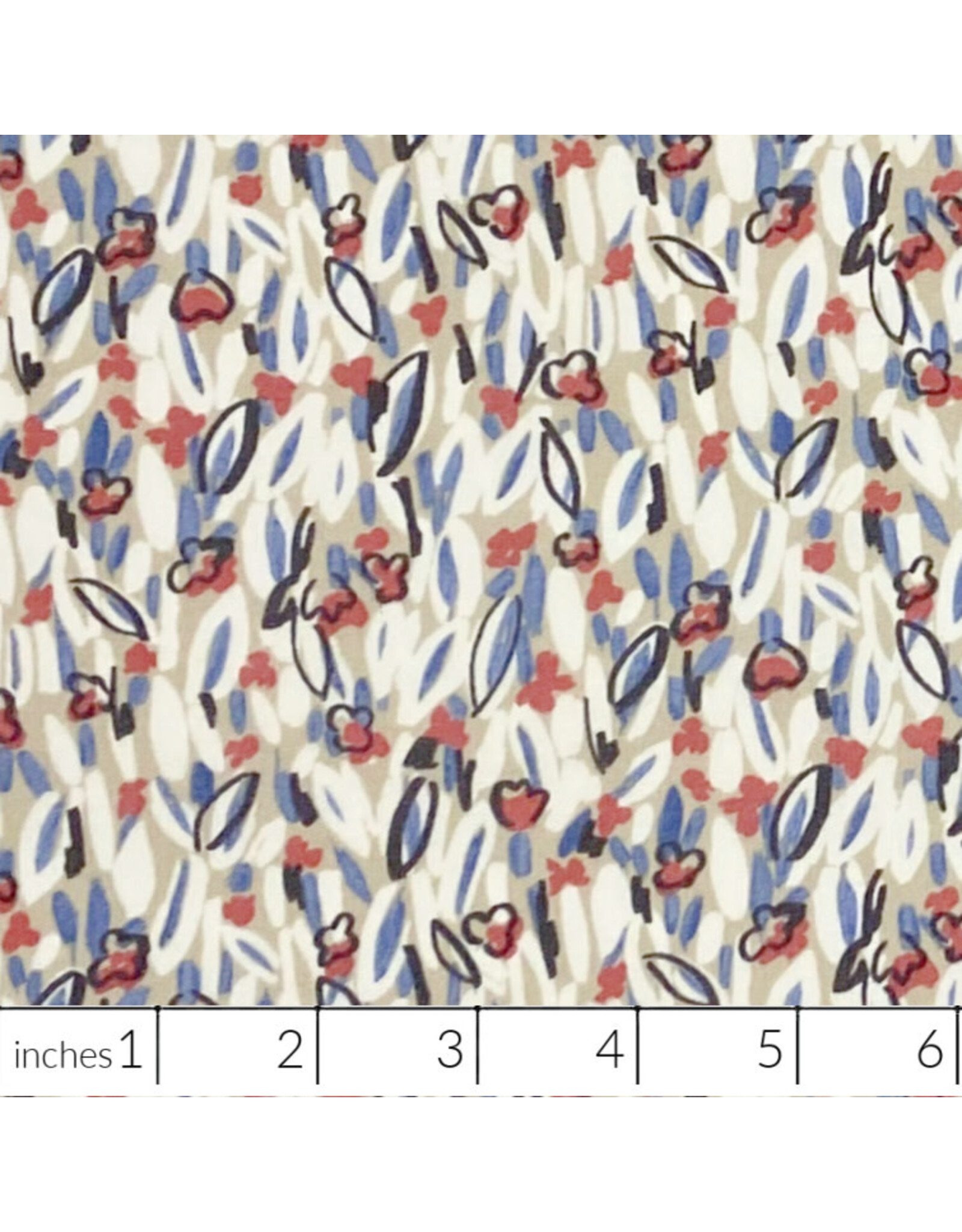 Hokkoh, Japan Cotton Lawn, Abstracts, Gestural Floral in Cream, Fabric Half-Yards