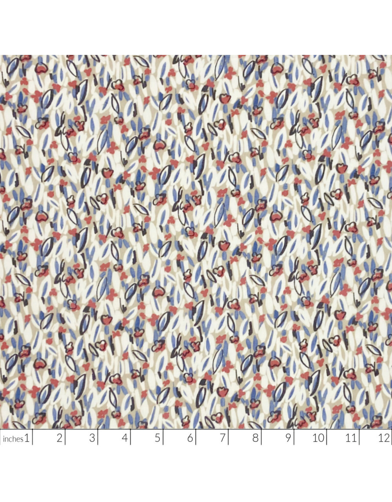 Hokkoh, Japan Cotton Lawn, Abstracts, Gestural Floral in Cream, Fabric Half-Yards