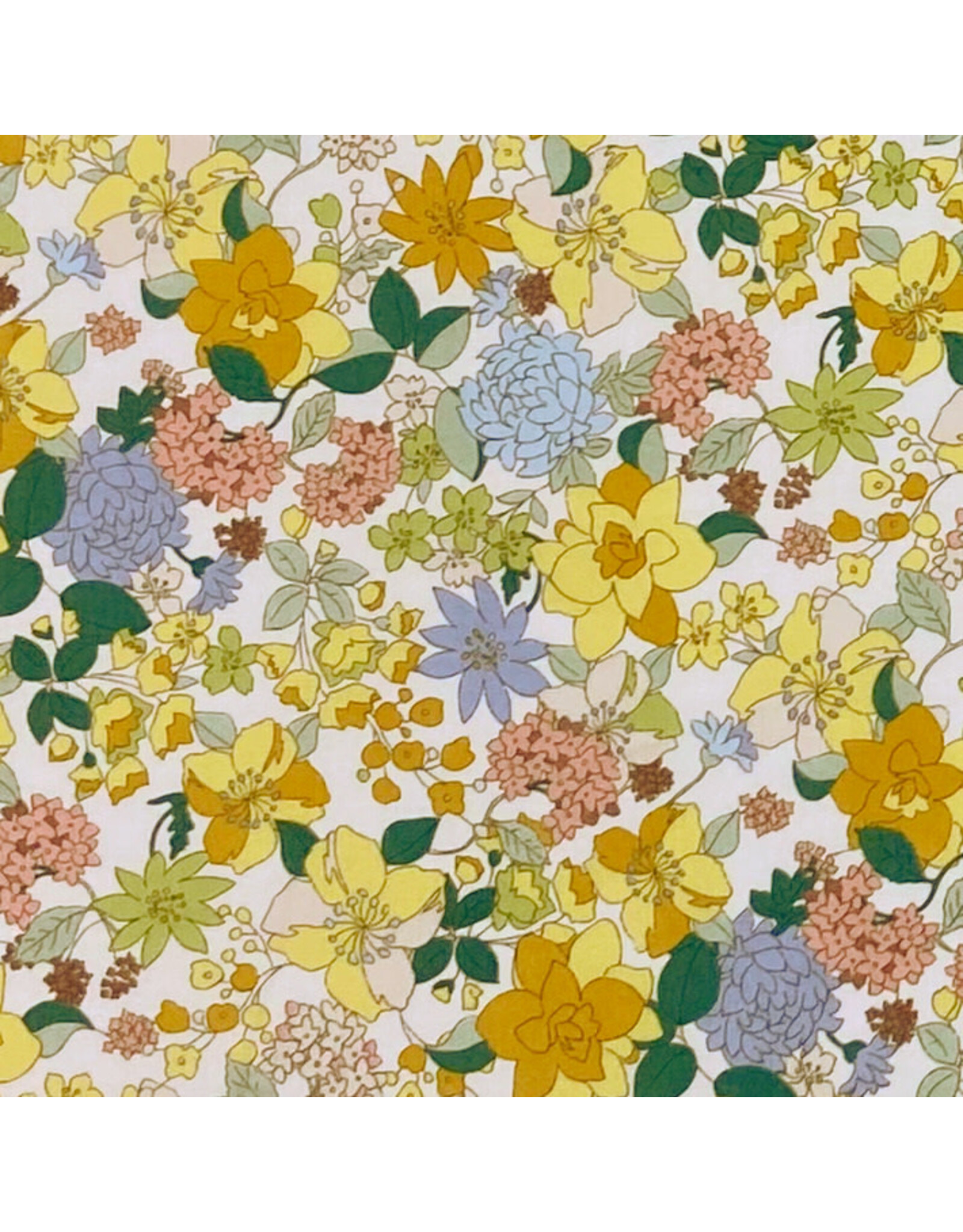 Hokkoh, Japan Cotton Lawn, Florals, Cheerful Pop Flowers in Yellow, Fabric Half-Yards