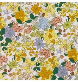 Hokkoh, Japan Cotton Lawn, Florals, Cheerful Pop Flowers in Yellow, Fabric Half-Yards