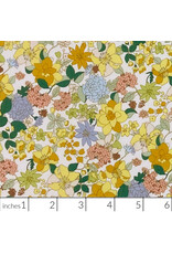 Hokkoh, Japan Cotton Lawn, Florals, Cheerful Pop Flowers in Yellow, Fabric Half-Yards
