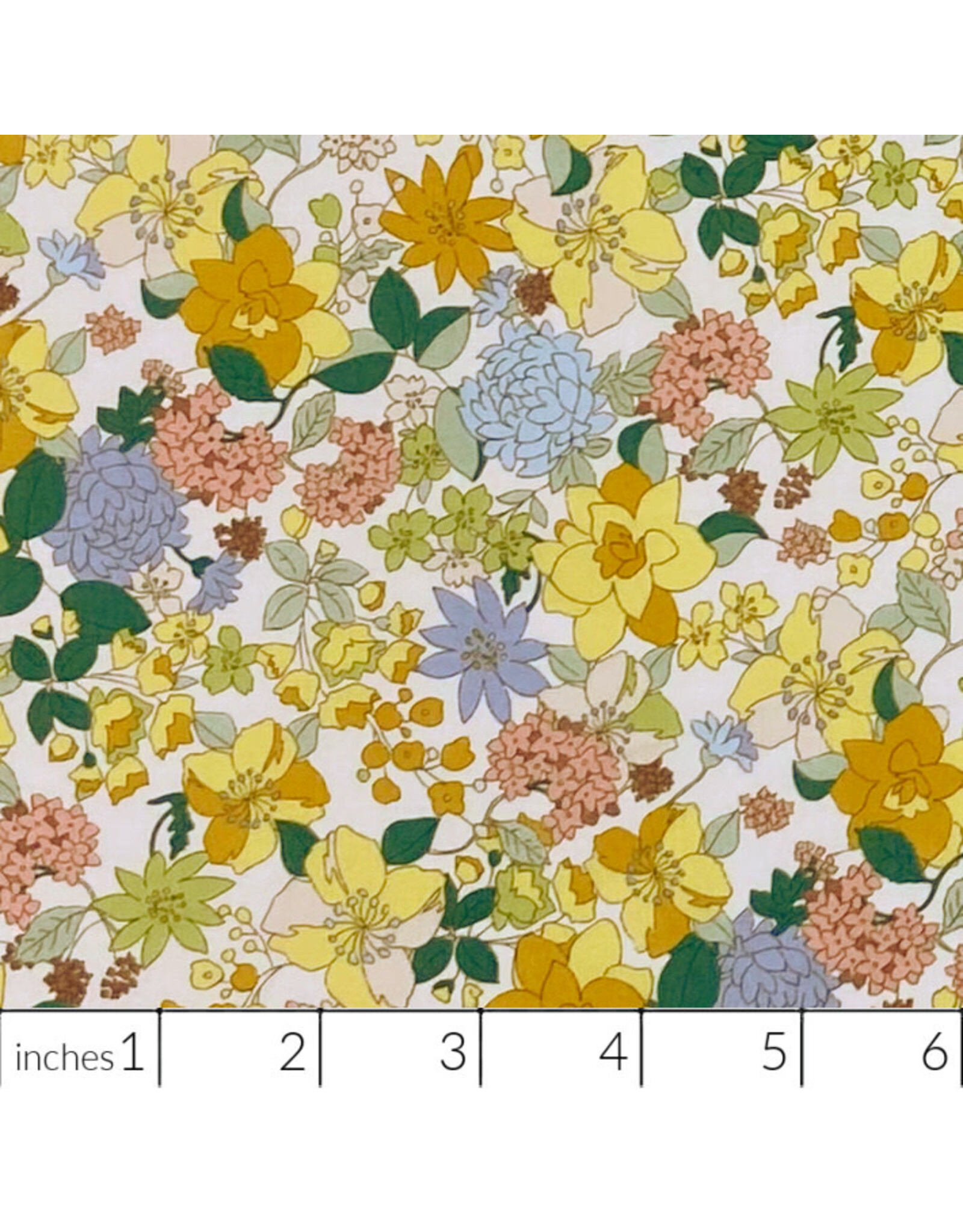 Hokkoh, Japan Cotton Lawn, Florals, Cheerful Pop Flowers in Yellow, Fabric Half-Yards