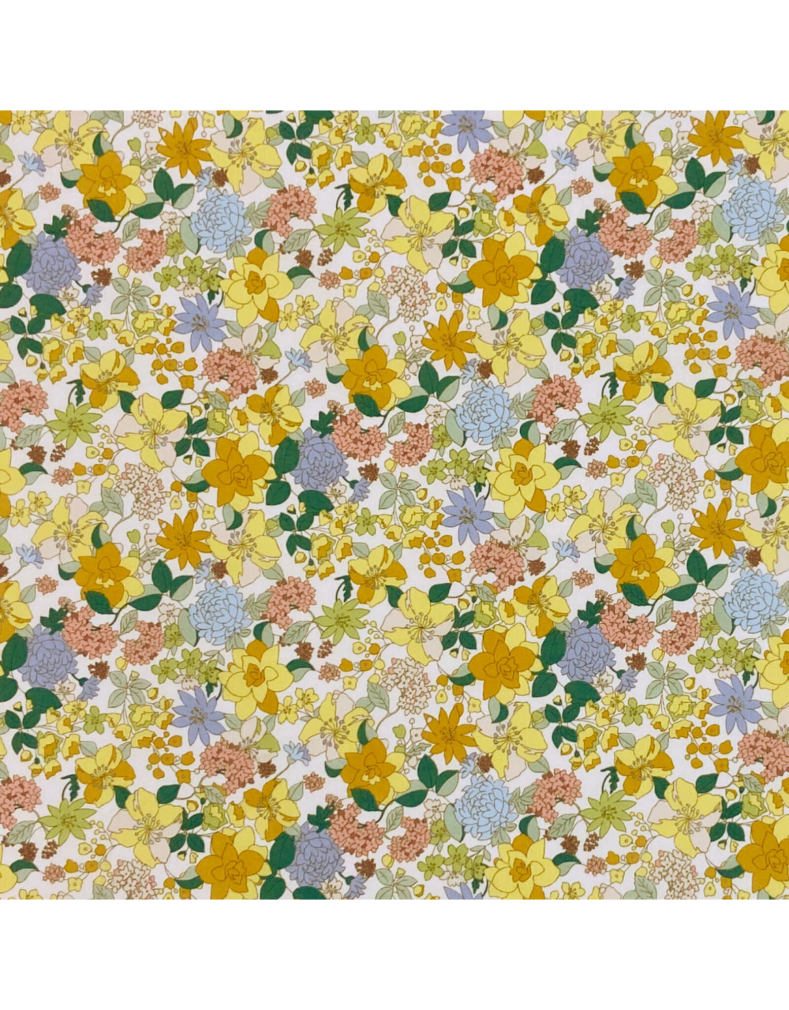 Hokkoh, Japan Cotton Lawn, Florals, Cheerful Pop Flowers in Yellow, Fabric Half-Yards