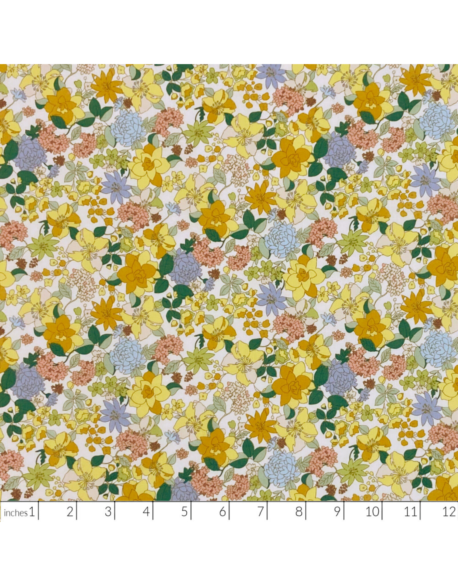 Hokkoh, Japan Cotton Lawn, Florals, Cheerful Pop Flowers in Yellow, Fabric Half-Yards