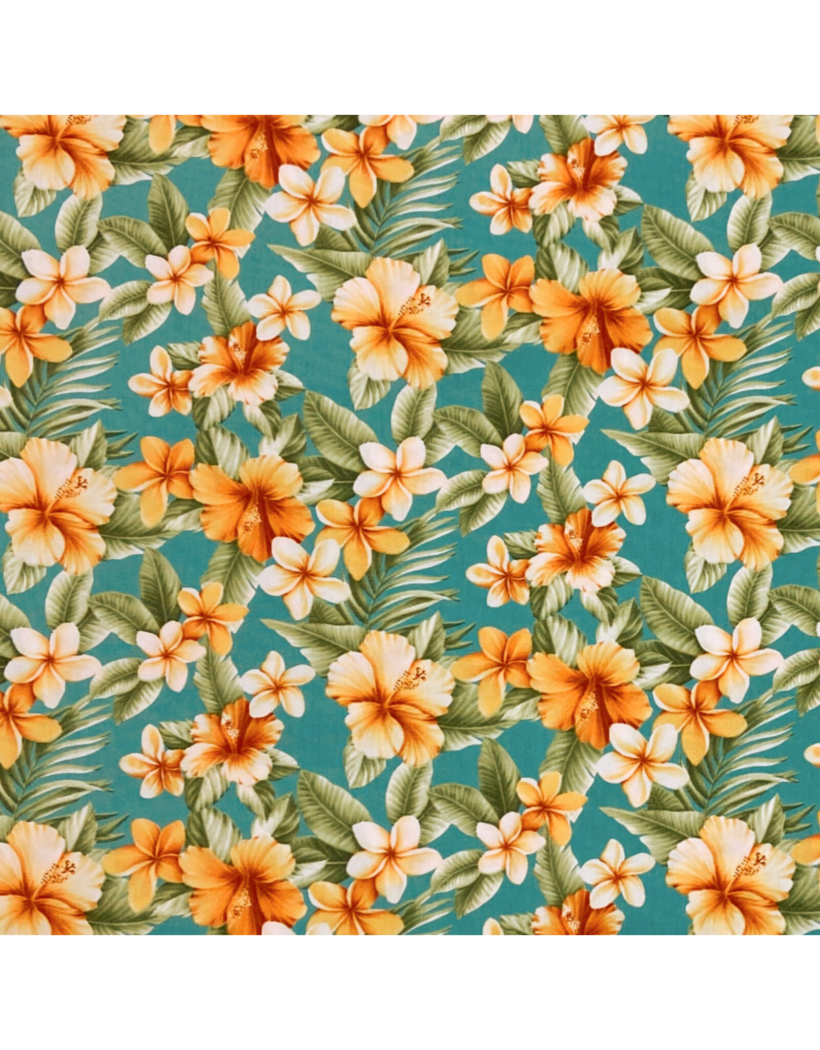 Sevenberry Hawaiian Tropical, Floral in Aqua, Fabric Half-Yards