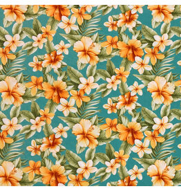 Sevenberry Hawaiian Tropical, Floral in Aqua, Fabric Half-Yards