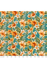 Sevenberry Hawaiian Tropical, Floral in Aqua, Fabric Half-Yards