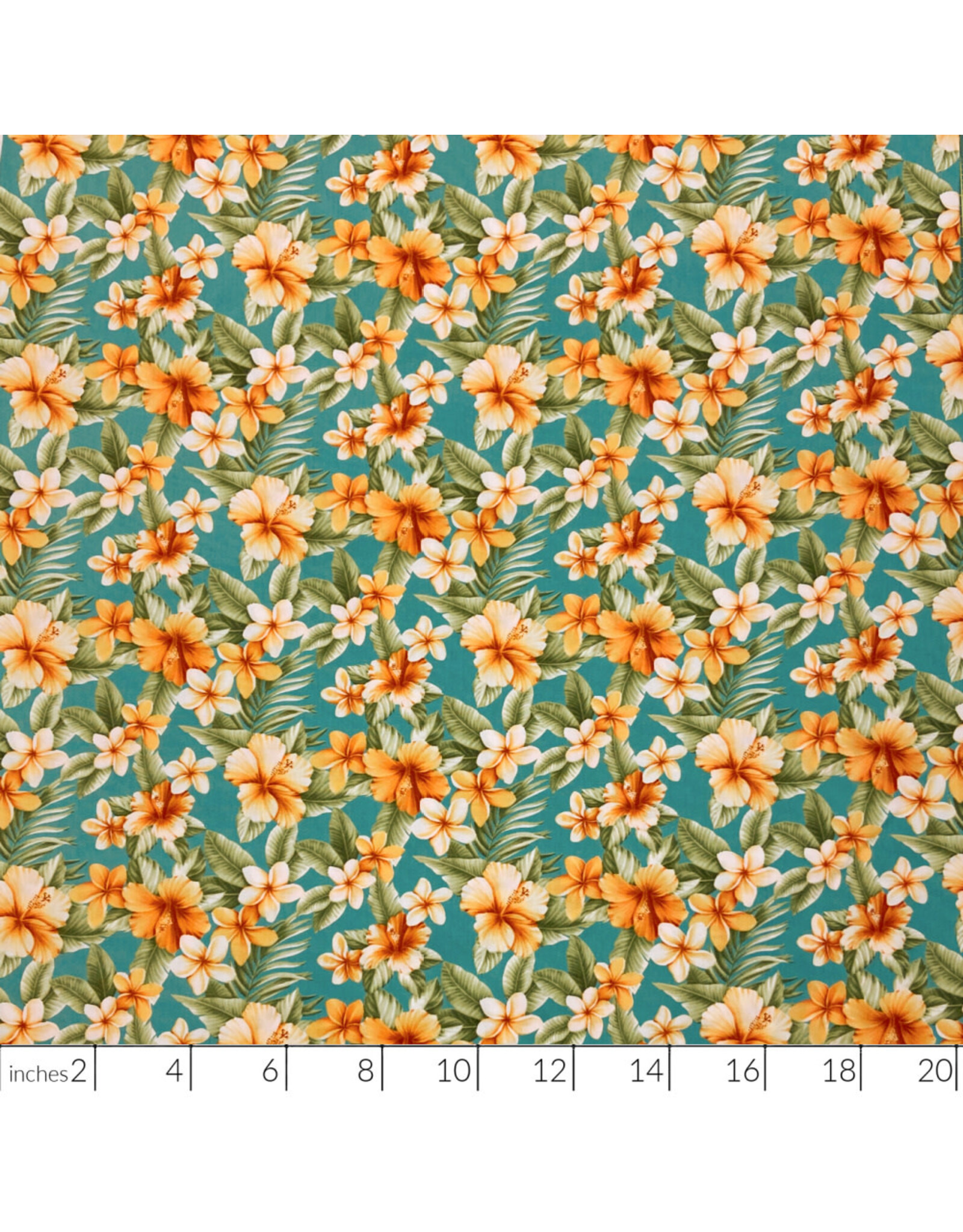 Sevenberry Hawaiian Tropical, Floral in Aqua, Fabric Half-Yards