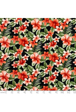 PD's Sevenberry Collection Hawaiian Tropical,  Floral in Black, Dinner Napkin