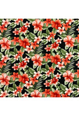Sevenberry Hawaiian Tropical, Floral in Black, Fabric Half-Yards