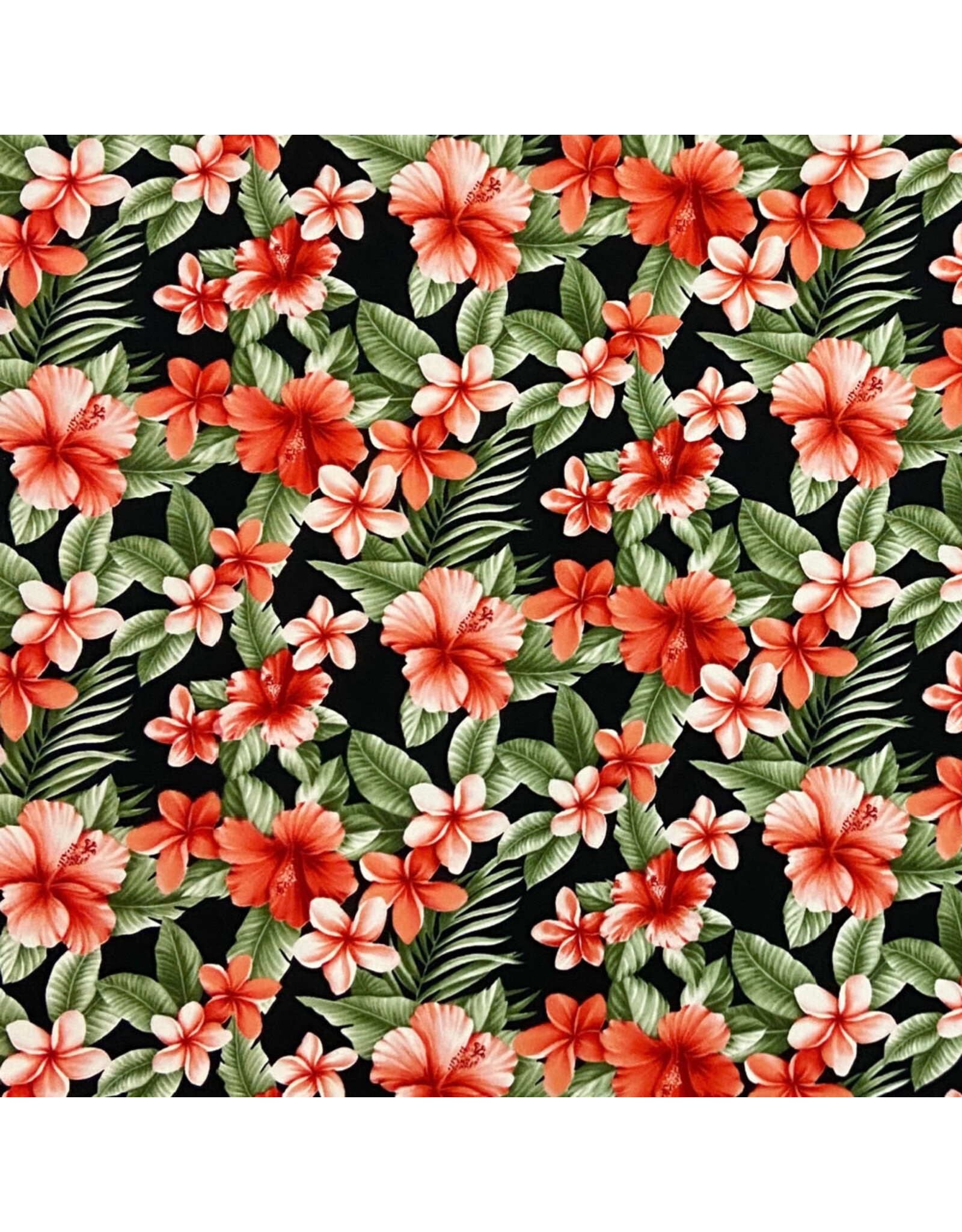 Sevenberry Hawaiian Tropical, Floral in Black, Fabric Half-Yards
