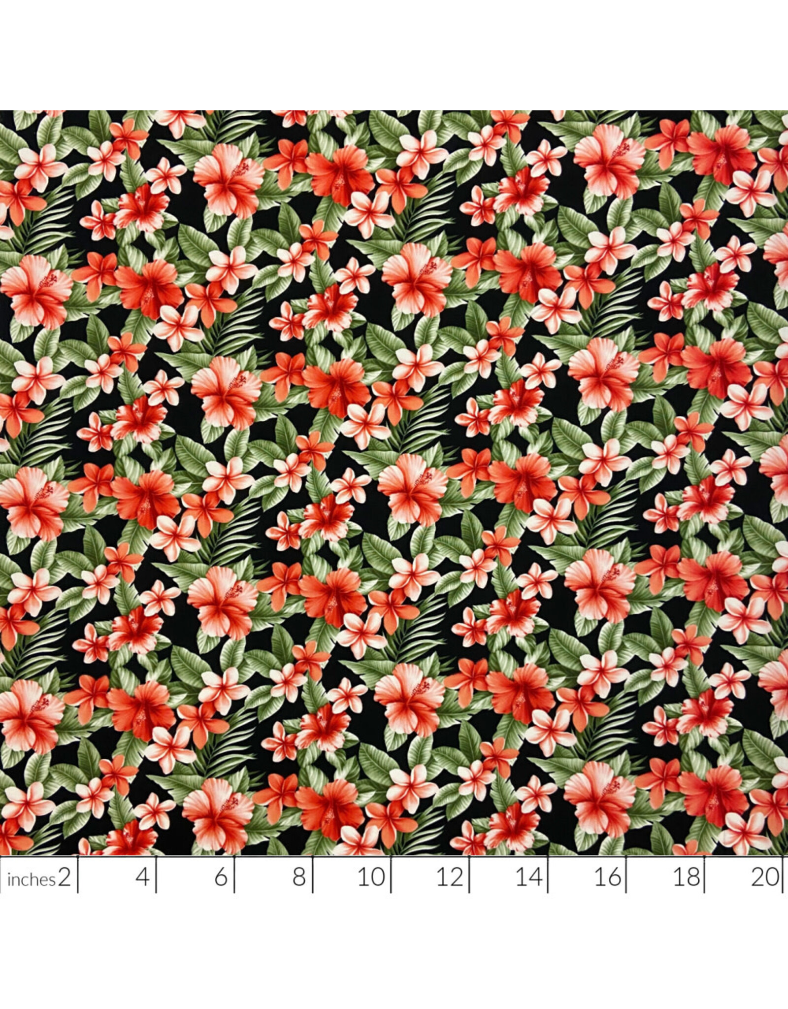 Sevenberry Hawaiian Tropical, Floral in Black, Fabric Half-Yards
